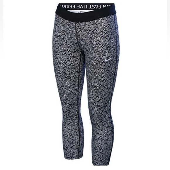 Nike Pants - NIKE Dri-Fit Relay Capri Leggings Black White Dot Leopard Print Size Lg